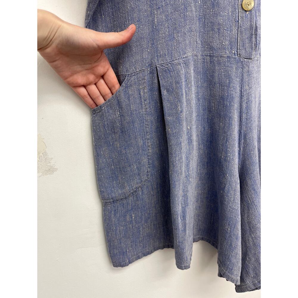 Vintage Flax Linen Romper Button-Front Oversized Coastal Collared Relaxed Small - Picture 10 of 12